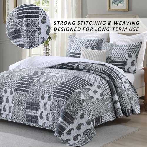 HIARUO Quilt Set Twin Size, 2 Pieces Bedspread Coverlet Plaid Patchwork Quilt Farmhouse Twin Size Comforter Set Lightweight Bedding with 1 Pillow Cover Sham for All Season Gray - color: Grey, size: Twin (68"x90")
