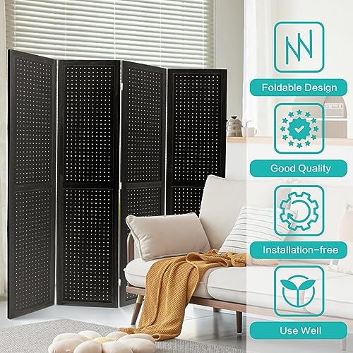 4 Panel Pegboard Room Divider | Folding Freestanding Display Screen, Privacy Partition for Retail, Craft Shows, Home Office, and Exhibition Use Black - color: Black-4 Panel, size: 4 Panel