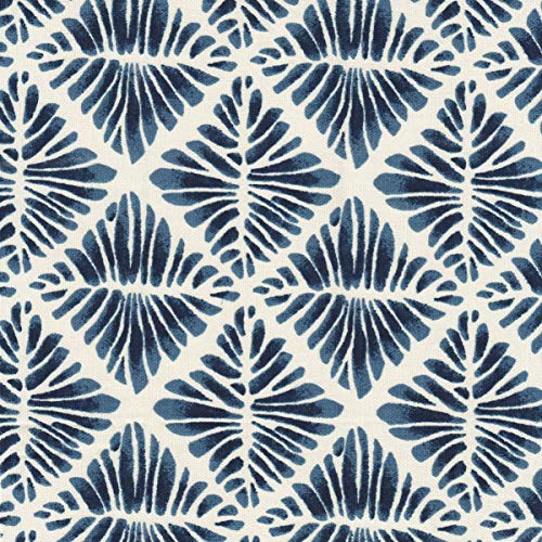 HomePop 19" Round Storage Ottoman with Flared Legs - Navy Blue Geometric - color: Sea Salt Blue
