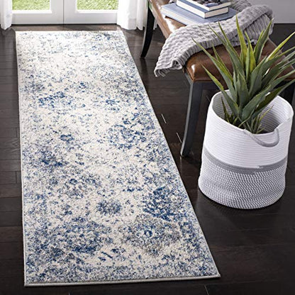 SAFAVIEH Madison Collection Runner Rug - 2'3" x 6', White & Royal Blue, Boho Chic Distressed Design, Non-Shedding & Easy Care, Ideal for High Traffic Areas in Living Room, Bedroom (MAD611C) - color: White/Royal Blue, size: 2'3" x 6' (Runner)
