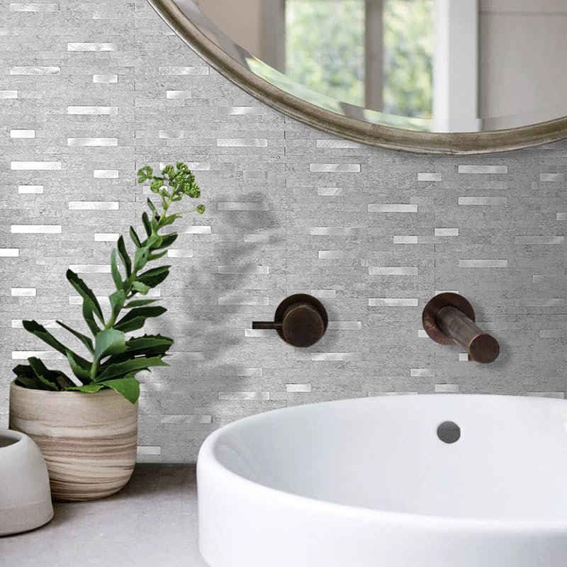 DICOFUN 10 Sheets Peel and Stick Backsplash Wall Tiles, PVC Kitchen Backsplash Peel and Stick in Grey, 9.4 sq.ft - color: Grey and Metal Silver, size: 10 Sheets, 12’’x12’’x0.12’’