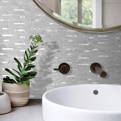 DICOFUN 10 Sheets Peel and Stick Backsplash Wall Tiles, PVC Kitchen Backsplash Peel and Stick in Grey, 9.4 sq.ft - color: Grey and Metal Silver, size: 10 Sheets, 12’’x12’’x0.12’’
