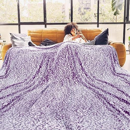 Purple Leopard Print Blanket for Women, Cheetah Blanket, Gifts for Birthday | Purple Gifts for Women, Cozy Fleece Throw, Soft Warm Queen Size Blanket, Christmas Birthday Gifts - color: Purple Leopard, size: Queen size90" x 90" (230 x 230 cm)