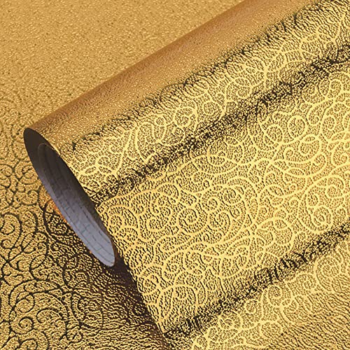 Yitexin Kitchen Backsplash Wallpaper, 15.7'' x 196.8'' Aluminum foil Stickers Contact Paper, Self-Adhesive Oil Proof Heat Resistant Wall Sticker for Countertop Drawer Shelf Liners (Gold)