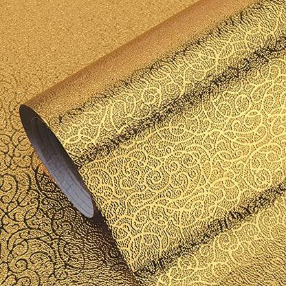 Yitexin Kitchen Backsplash Wallpaper, 15.7'' x 196.8'' Aluminum foil Stickers Contact Paper, Self-Adhesive Oil Proof Heat Resistant Wall Sticker for Countertop Drawer Shelf Liners (Gold)