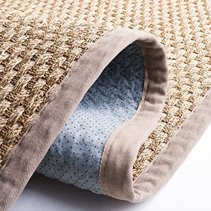 SAFAVIEH Area Rug 4' Round - Natural Fiber Collection - Natural & Grey, Seagrass, Basketweave Pattern with Border (NF114P) - color: Natural/Grey, size: 4' (Round)