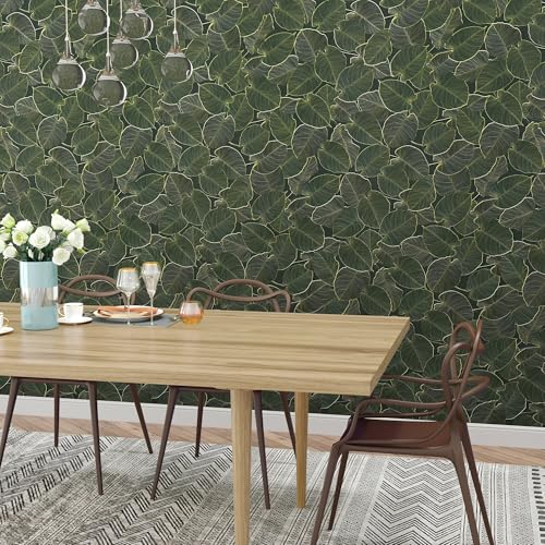 TOTIO Green Wallpaper Peel and Stick Dark Green Leaf Contact Paper 16x78inch Matte Thickened Waterproof Self-Adhesive PVC Wall Sticker Counter Top Stick Paper Green Leafy Plants Vinyl Wrap for Cabinet - color: Green, size: 16" x 78"