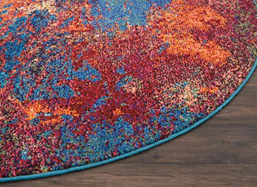 Nourison Home Celestial Atlantic 4' x Round Area Rug - Easy Clean, Non Shedding, Bed Room, Living Room, Dining Room, Kitchen (4' x Round) - color: Atlantic, size: 4' (Round)