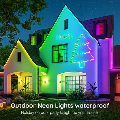 AILBTON 20Ft LED neon Lights with Remote APP Control IP65 Waterproof Flexible Neon Strip Lights 24V RGB Rope Lights for Bedroom Room Outdoors Décor - size: 20FT