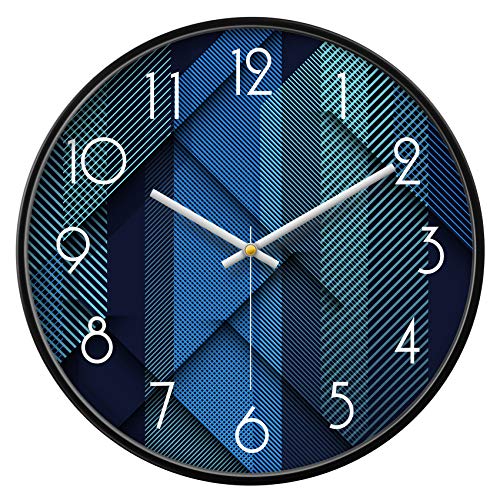 Silent Non-Ticking Analog Wall Clock, Geometric Blue Print, 12'' | Battery Operated, Modern, Metal Frame & HD Tempered Glass, Decorative for Home & Office, Bedroom, Kitchen, Living Room - color: Blue, size: 12inch