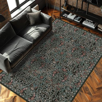 4x6 Area Rug for Bedroom Beside Rug, Laundry Room, Entryway, Kitchen, Washable Non-Slip Low Pile Ultra Soft Stain Resistant Carpet (Dark Green) - color: Dark Green, size: 4' x 6' (Rectangular)