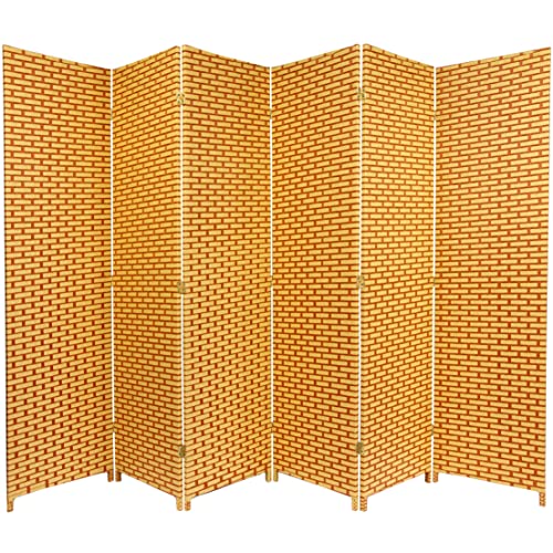 Red Lantern 6 ft. Tall Woven Fiber Room Divider - Natural/Rust - 6 Panel - color: Natural/Rust, size: 6 Panel