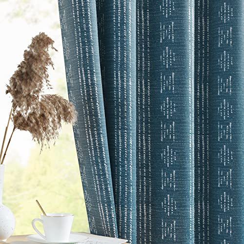 jinchan Boho Blackout Curtains 63 Inch Length for Bedroom Living Room | White on Blue Geometric Printed Grommet Curtains Room Darkening Thermal Insulated Window Treatments 2 Panels - color: Boho | White on Blue, size: 52"W x 63"L (Pack of 2)