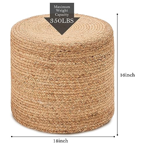 Wimarsbon 18'' Ottoman Pouf, Natural Braided Poof, Rustic Handweave Lounge Pouffe, Boho Footrest Stool for Bedroom, Accent Table or Seat for Living Room (Natural-LD) - color: 18inch Natural Water Hyacinth Braid