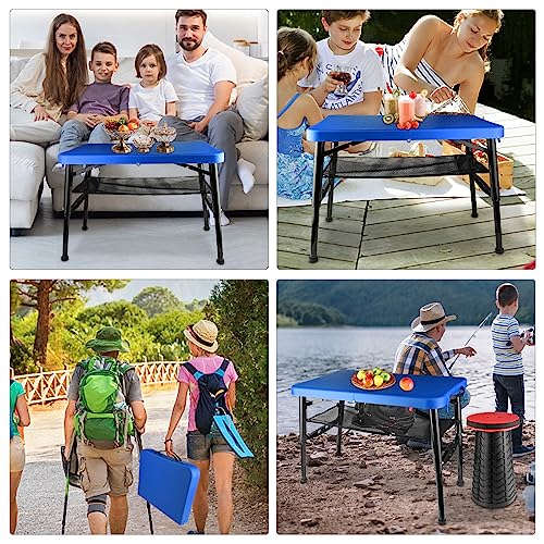 Small Folding Table, Adjustable Height, Camping & Picnic Table, 4 Foot Lightweight - color: Blue