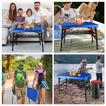 Small Folding Table, Adjustable Height, Camping & Picnic Table, 4 Foot Lightweight - color: Blue