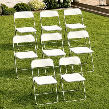 JPBSTO 8 Pack White Plastic Folding Chairs - Event Starter Stackable for Church, Classroom, Community Hall (300lb Capacity) - color: White, size: 8-Pack