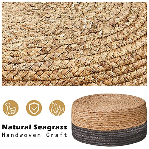 Cpintltr Ottoman Natural Seagrass Footrest Poufs Hand Weave Round Foot Stool for Couch Desk Soft Step Stool Padded Foot Rest with Pine Legs for Living Room Bedroom Natural/Black - color: Black