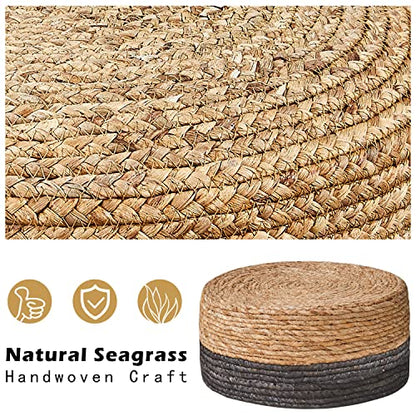 Cpintltr Ottoman Natural Seagrass Footrest Poufs Hand Weave Round Foot Stool for Couch Desk Soft Step Stool Padded Foot Rest with Pine Legs for Living Room Bedroom Natural/Black - color: Black