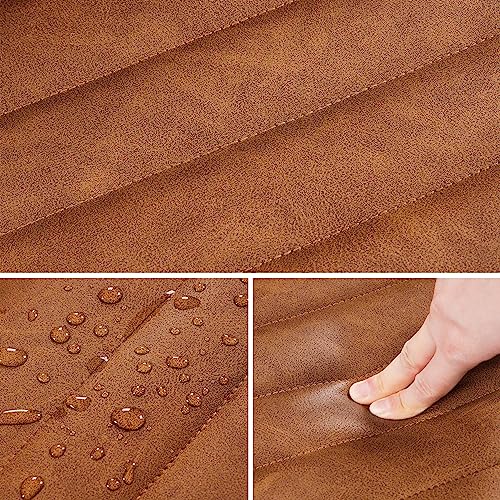 Topeakmart Ribbed PU Leather Armless Desk Chair, Swivel Chair, Retro Brown | Cushioned ribbed PU leather low-back seat slides neatly under desks. Seat height adjusts 18.3–24.2 in, quick assembly for use - color: Retro Brown