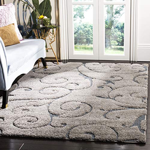SAFAVIEH Florida Shag Collection Accent Rug - 2'3" x 5', Grey & Light Blue, Scroll Design, Non-Shedding & Easy Care, High-Low Plush Pile, Ideal for Bedroom, Foyer, Hallway (SG455-1160) - color: Grey/Light Blue, size: 2'3" x 5' (Rectangular)