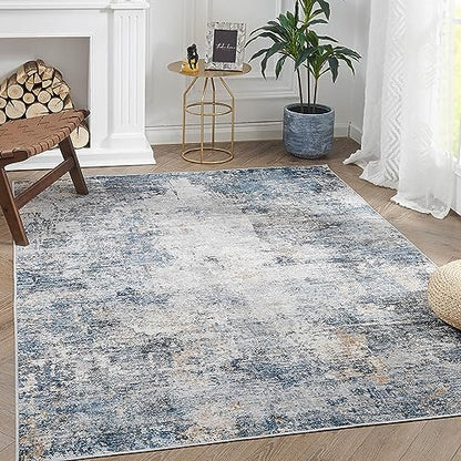 jinchan 4x6 Modern Abstract Washable Non-Slip Area Rug - color: Distressed Blue Multi, size: 4' x 6' (Rectangular)