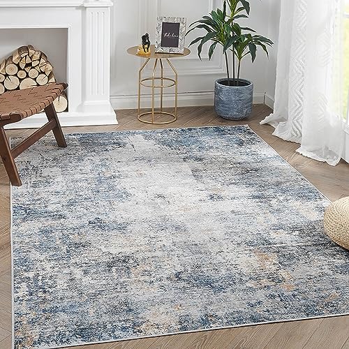 jinchan 4x6 Modern Abstract Washable Non-Slip Area Rug - color: Distressed Blue Multi, size: 4' x 6' (Rectangular)