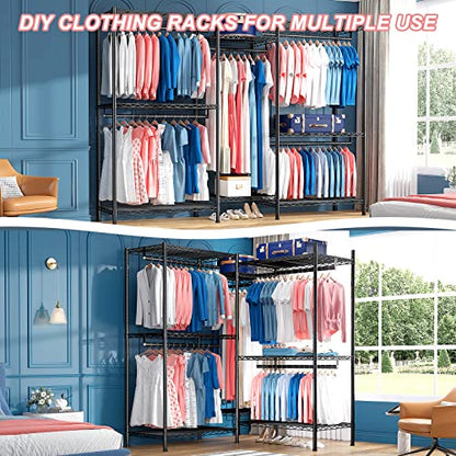 Raybee Clothes Rack,Clothing Racks for Hanging Clothes 900LBS Capacity Heavy Duty Portable Closet with 5 Hanger Rods & 8 Shelves for Walk-in Closet,Apartment - color: Black, style: Clothing Rack Only
