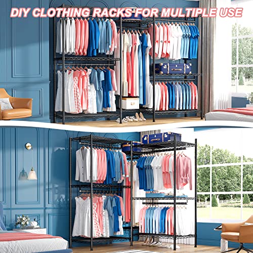 Raybee Clothes Rack,Clothing Racks for Hanging Clothes 900LBS Capacity Heavy Duty Portable Closet with 5 Hanger Rods & 8 Shelves for Walk-in Closet,Apartment - color: Black, style: Clothing Rack Only