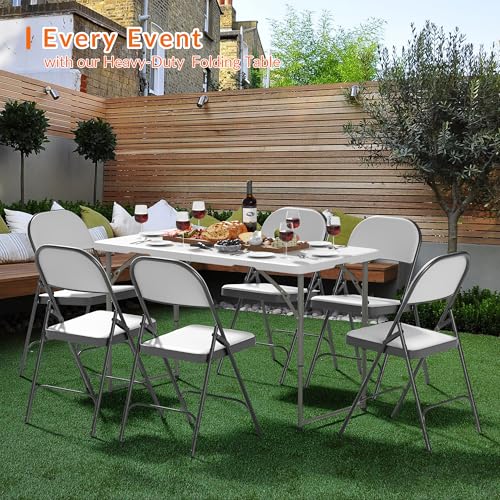 Elevon 4 Feet Heavy Duty Folding Table with Adjustable Height, Fold-in-Half Portable Table for Indoor Outdoor Use - Camping, Picnic, Party, Wedding, Dining, Utility Table - size: 4 feet