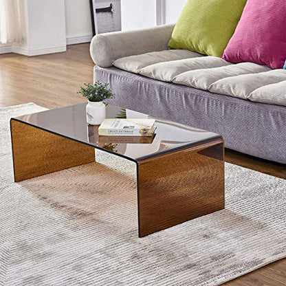 Premium Tempered Glass Coffee Table,Small Modern Coffee Table for Living Room,Match Well with Rug (Brown, 39.4"x19.7"x13.8") - color: Brown