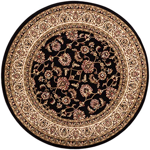 Well Woven Barclay Collection Sarouk Black 5 ft Round Rug - for Living Room, Bedroom, and Dining Room - color: Black, size: 5'3" (Round)