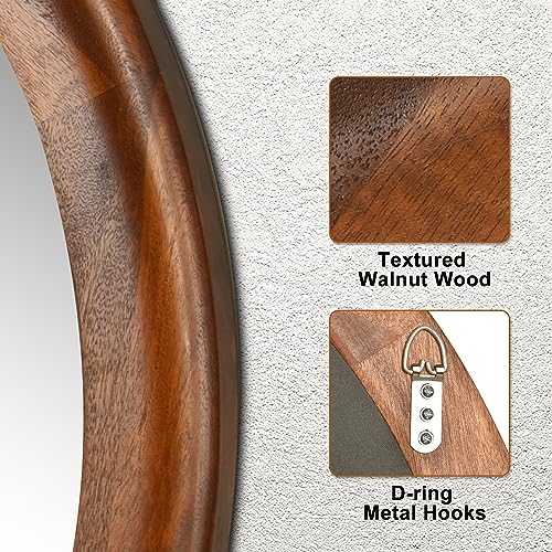 CULER Round Wall Mirrors 30 Inch,Wood Mirror with Walnut Frame for Bathroom | Decorative Farmhouse Mirror for wall,Hanging Vanity Mirror for Bedroom Living Room or Entryway（Walnut Brown） - color: Walnut B, size: 30"L x 30"W