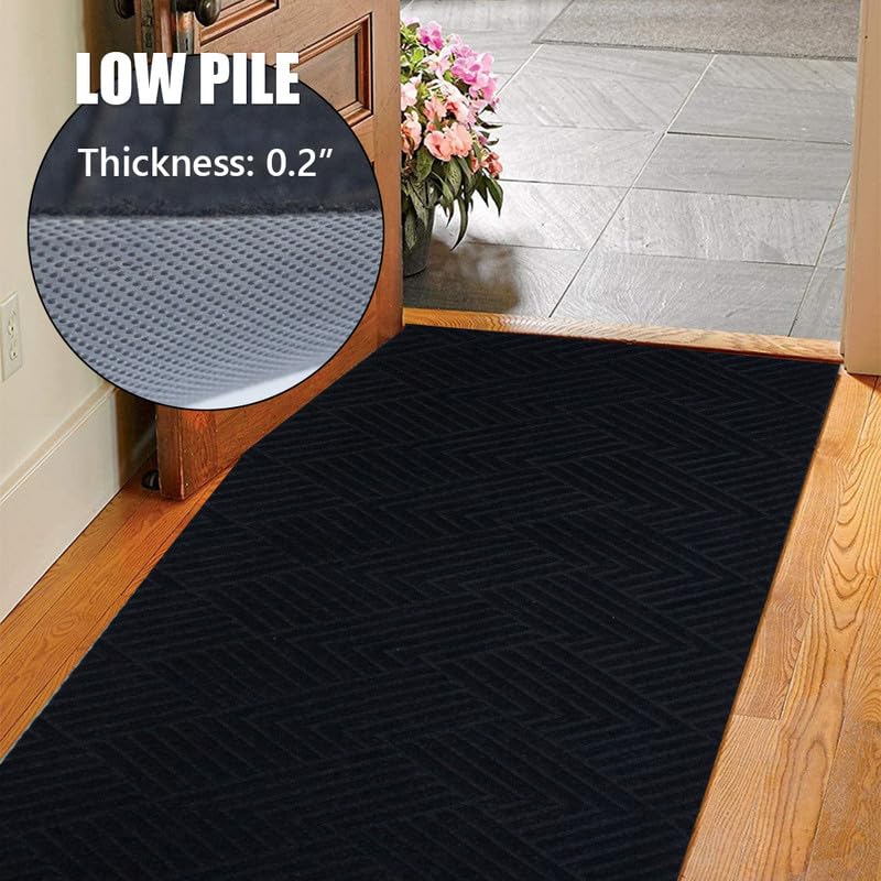 Runner Rug Non Slip, 1FT x 10FT Hallway Entryway Area Rug Indoor Outdoor Rubber Back Carpet Mat for Kitchen Laundry Room Foyer Balcony Living Room, Black Stripe