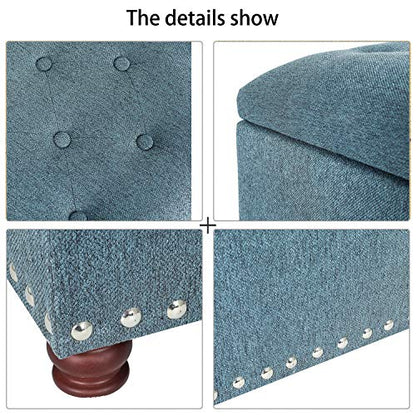 24" Ottoman with Storage for Living Room Rectangular Fabric Tufted Bench Footrest Toy Chests for Bedroom (Cyan) - color: Cyan