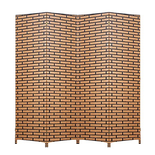 Room Divider Wood Screen 4 Panel Wood Mesh Woven Design Room Screen Divider Folding Portable Partition Screen Screen Wood for Home Office (Brick) - color: Brick, size: 4 Panel