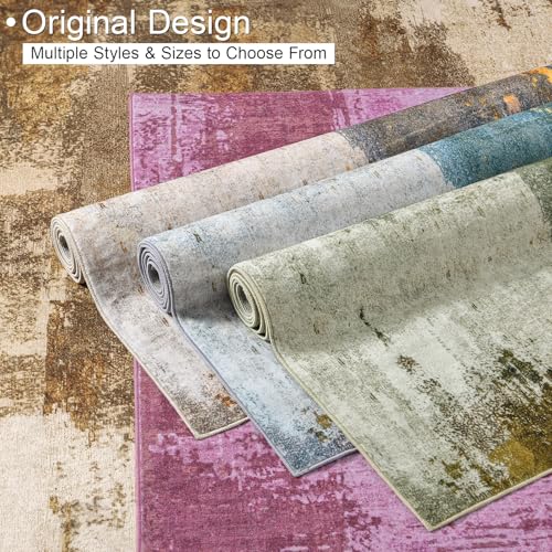 Kelarea Washable Area Rug 4x6, Non-Slip Low Pile Abstract Green | Water & Stain Resistant, Pet Friendly, Easy Clean, Ultra Soft, for Living Room, Bedroom, Nursery, Ofiice - color: Green, size: 4' x 6' (Rectangular)