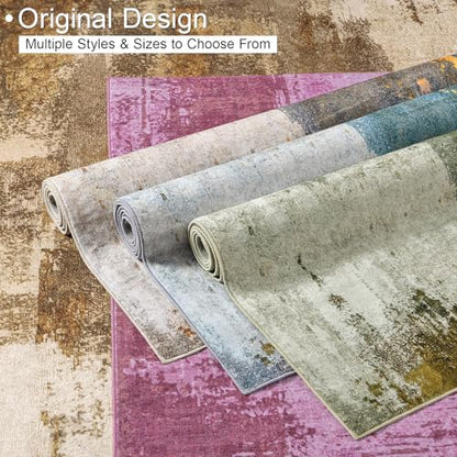 Kelarea Washable Area Rug 4x6, Non-Slip Low Pile Abstract Green | Water & Stain Resistant, Pet Friendly, Easy Clean, Ultra Soft, for Living Room, Bedroom, Nursery, Ofiice - color: Green, size: 4' x 6' (Rectangular)