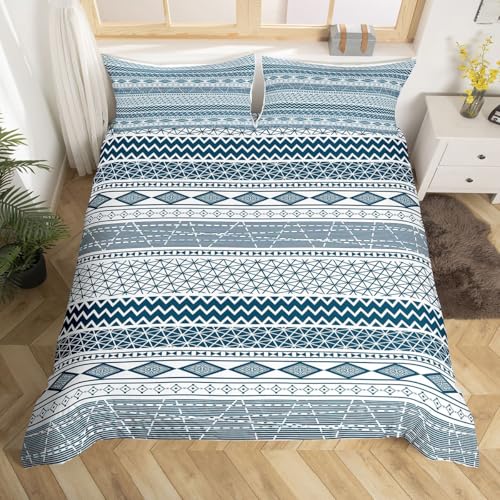 Boys Bohemian Style Comforter Cover Set Teal Duvet Covers Geometric Reversible Tribal Striped Cute Bedding Sets for Kids Child, Boho Aztec Bedspreads Cover Exotic Bedroom Decor Full Size Durable - color: Multi 01, size: Full