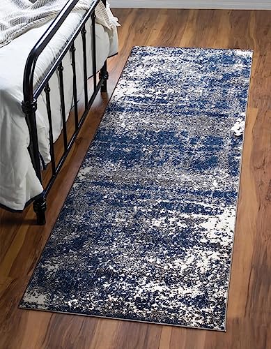 Keen Home Design Runner Rugs - 32"x91" Non-Shedding, Thick Pile Abstract Rugs for Kitchen, Living Room, Bedroom, Dining Room, Entryway - Size: 2'8" x 7'7", Abstract Navy/Gray - color: Abstract Navy/Gray, size: 2'8" x 7'7" (Runner)