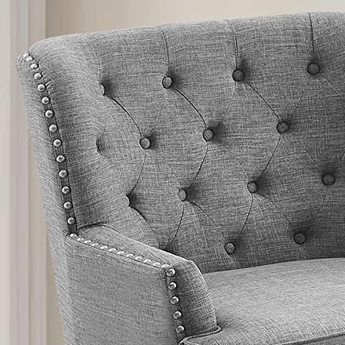 Rosevera Accent Chair with Ottoman Set - Mid-Century Modern Upholstered Armchair for Living Room or Bedroom - Comfy Reading Chair with Footrest, Small Accent Chair -Grey - color: Linen Grey With Ottoman
