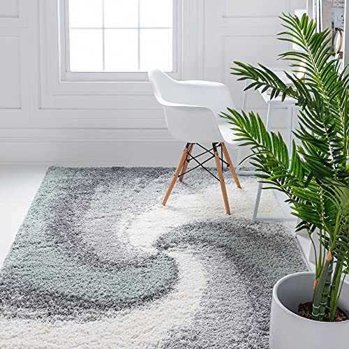 Rugs.com - Soft Touch Shag Rug – 3' 3 x 5' 3 Sage Green Plush Shag Rug – Modern Abstract Swirls, Soft for Bedrooms, Living Rooms, and Offices - color: Sage Green, size: 3' x 5' (Rectangular)