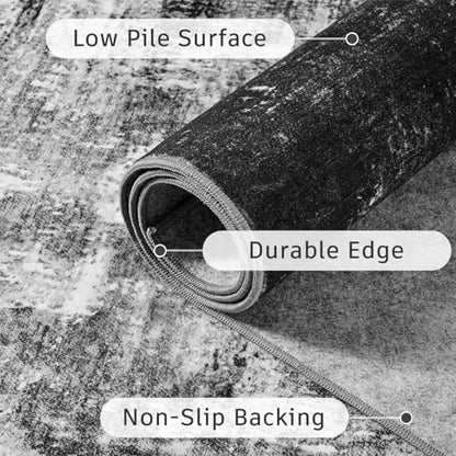 DCX Washable Abstract Area Rug 5x7, Non Slip Low Pile Rug, Black | Easy to clean, non-shedding, soft, kid & pet friendly, with a non-slip rubber backing for living rooms, bedrooms, and offices - color: Black, size: 5' x 7' (Rectangular)