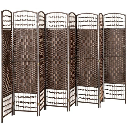 HOMCOM 8 Panel Room Divider, Folding Privacy Screen, 5.6', Brown | Room Separator, Wave Fiber Freestanding Partition Wall Divider - color: Brown, size: 8 Panel