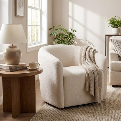 HomePop 360° Swivel Barrel Accent Chair - Putty Woven Fabric - color: Putty Beige