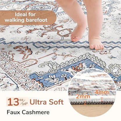 OPPODREAM Soft Area Rugs 2x3, Persian-Inspired Washable Rug, Cream White & Blue - color: Cream White & Blue, size: 2' x 3' (Rectangular)
