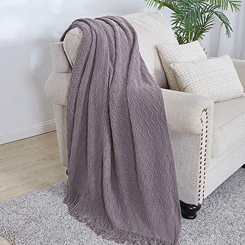 BOURINA Dark Lavender Throw Blanket 50x60 Inch Knit Soft Throw Sofa Blanket | Knitted Throw Blanket 50x60 Inches, Soft Lightweight Boho Weave Throw Decorative Couch Blanket for Living Room Bedroom Chair - color: Dark Lavender, size: 50"x60"