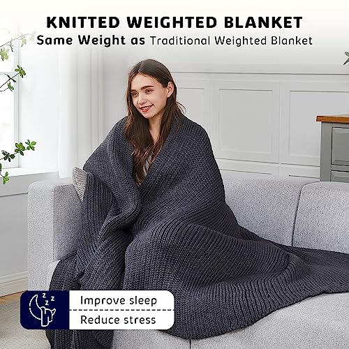 L'AGRATY Knitted Weighted Blanket - 48"x72" 12lbs Cooling Chunky Knit Heavy Blanket for Adults Braided Crochet Throw Thick Cable Yarn Knit Decorative No Beads Evenly Weighted Machine Washable | No Beads Evenly Weighted Machine Washable Chunky Braided Croc