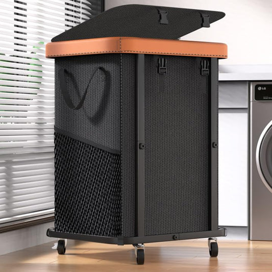 Laundry Hamper with Wheels,150L Leather Patchwork Clothes Hamper Black | Rolling Laundry Basket with Sturdy Metal Frame, Removable Washable Bag,Tall Clothes Sorter for Bedroom, Laundry Room, Dorm - color: Black, size: 1 Section-150L