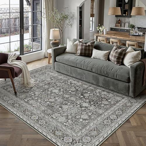 Black Small Area Rug 3x5 Vintage Traditional Distressed | Washable, Non Slip, Soft Low Pile, Indoor Carpet for Entryway, Kitchen, Bathroom, Farmhouse Decor - color: Accent Black, size: 3' x 5' (Rectangular)